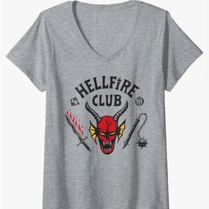 Womens Stranger Things Netflix Hellfire Club Logo V-Neck T-Shirt M